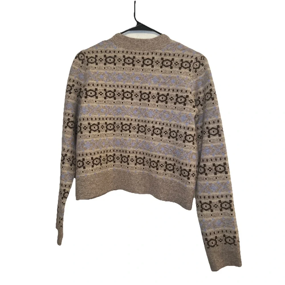 Marled Patterned Beige Brown Blue Button Up Cardigan Sweater Size Small - Picture 3 of 4